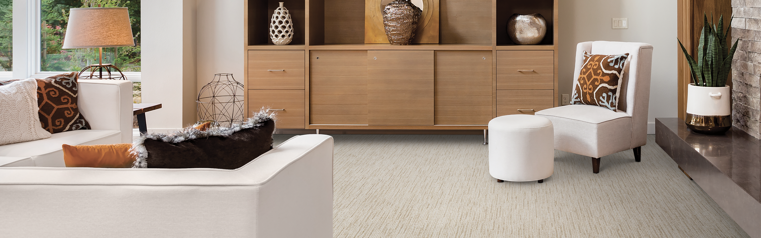 neutral beige patterned carpet in living room