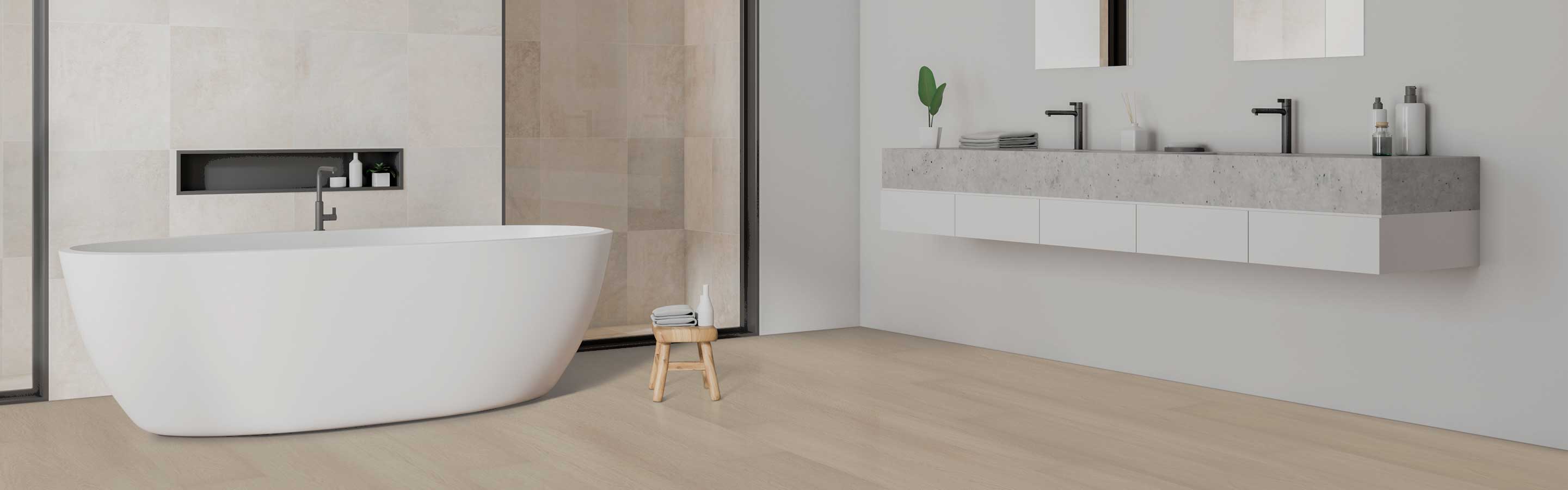 wood look vinyl flooring in modern bathroom